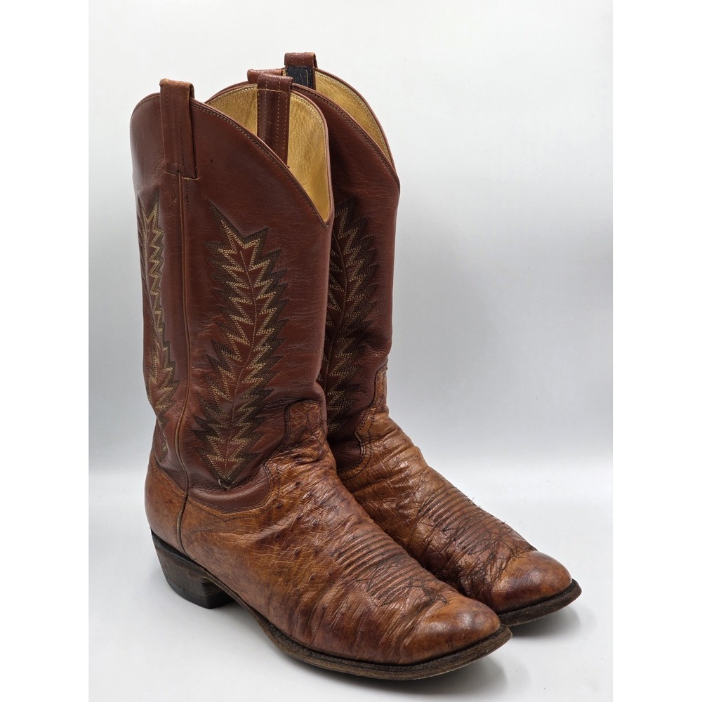 Lucchese Full Quill Ostrich Cowboy Boots Mens 10 D Brown Western Handmade Mexico